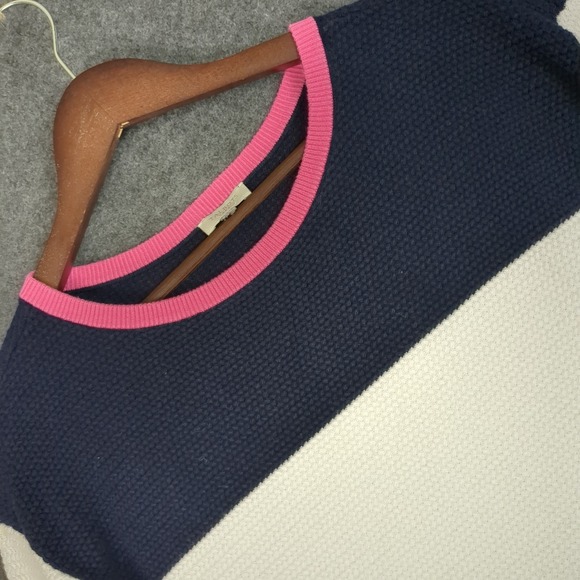 Talbots Sweaters - Talbots Women Colorblock Knit Sweater Navy Blue White Pink Crew Neck Long Sleeve